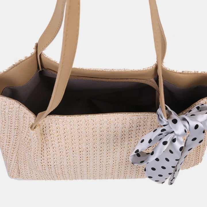 SOLINE – Woven Summer Bag with Leather Details &amp; Bow Accent