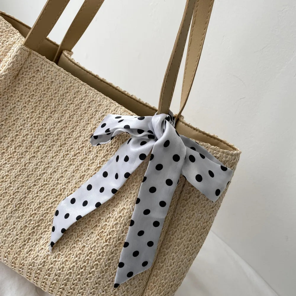 SOLINE – Woven Summer Bag with Leather Details &amp; Bow Accent