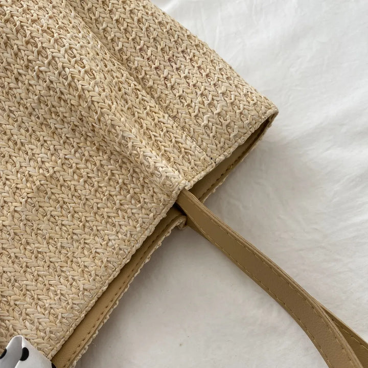 SOLINE – Woven Summer Bag with Leather Details &amp; Bow Accent
