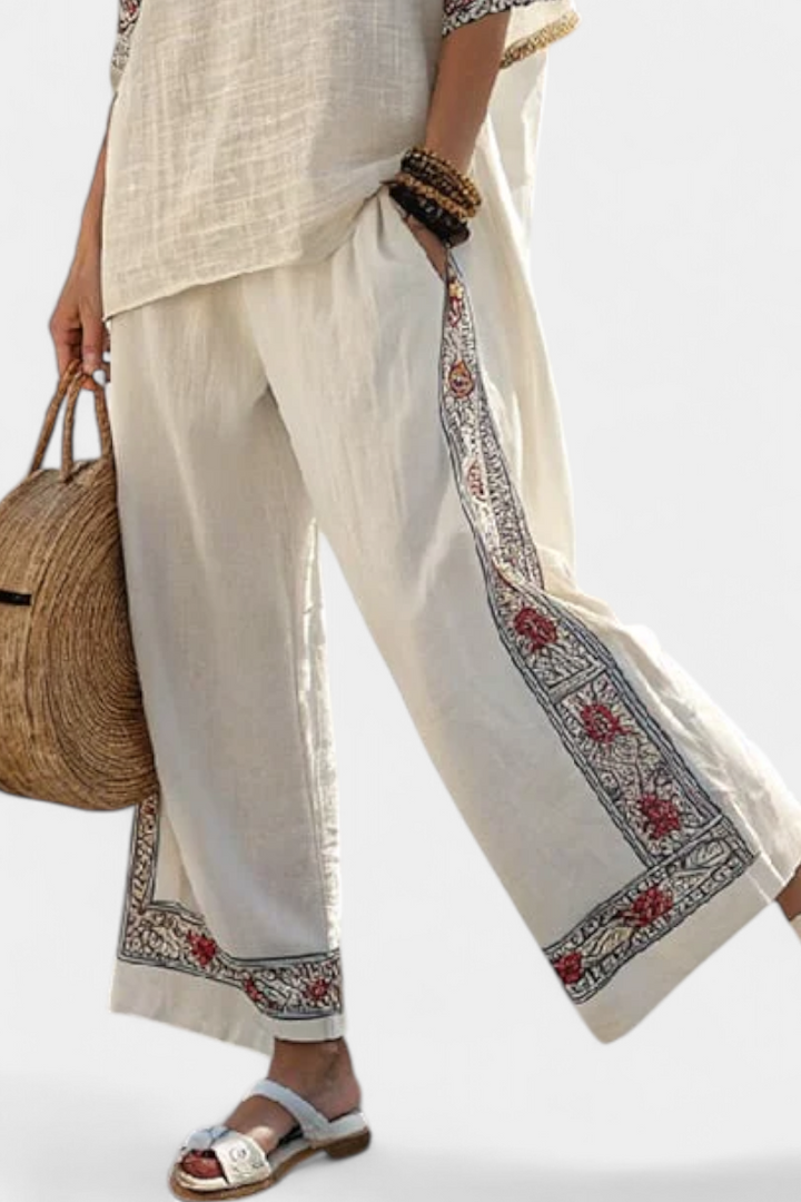 Tameric | Sophisticated Embroidered Raw Blouse &amp; Wide Trousers