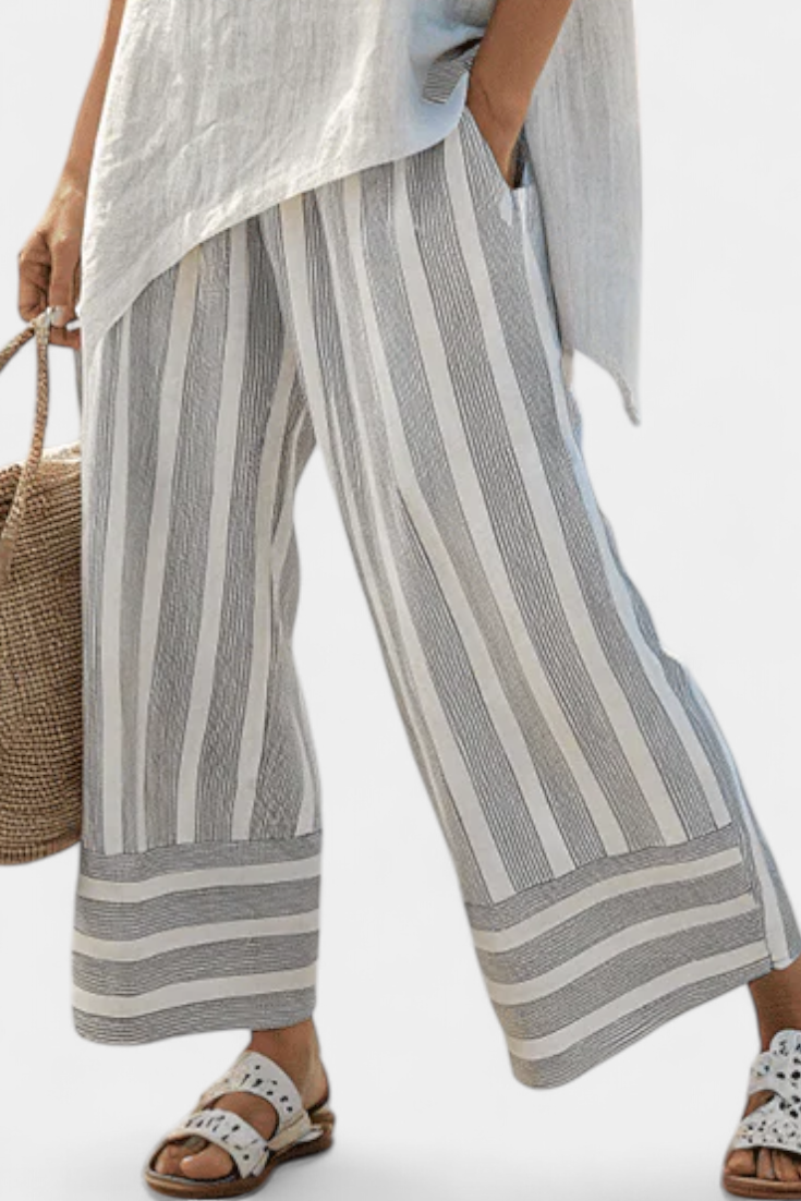 Talvora | Elegant Asymmetrical Blouse &amp; Striped Trousers