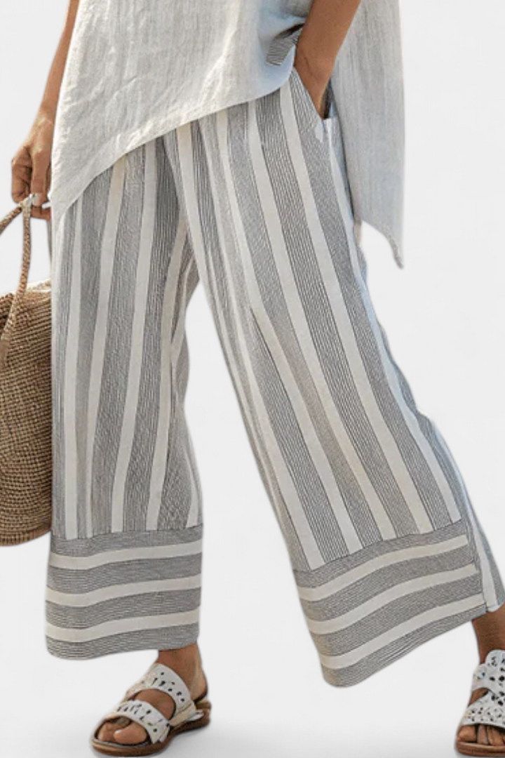 Talvora | Elegant Asymmetrical Blouse &amp; Striped Trousers